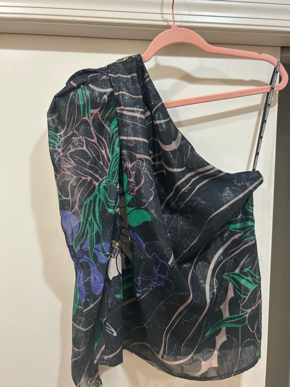 Sabina Musayev Black Top with Tan Stripes and Subtle Sheen